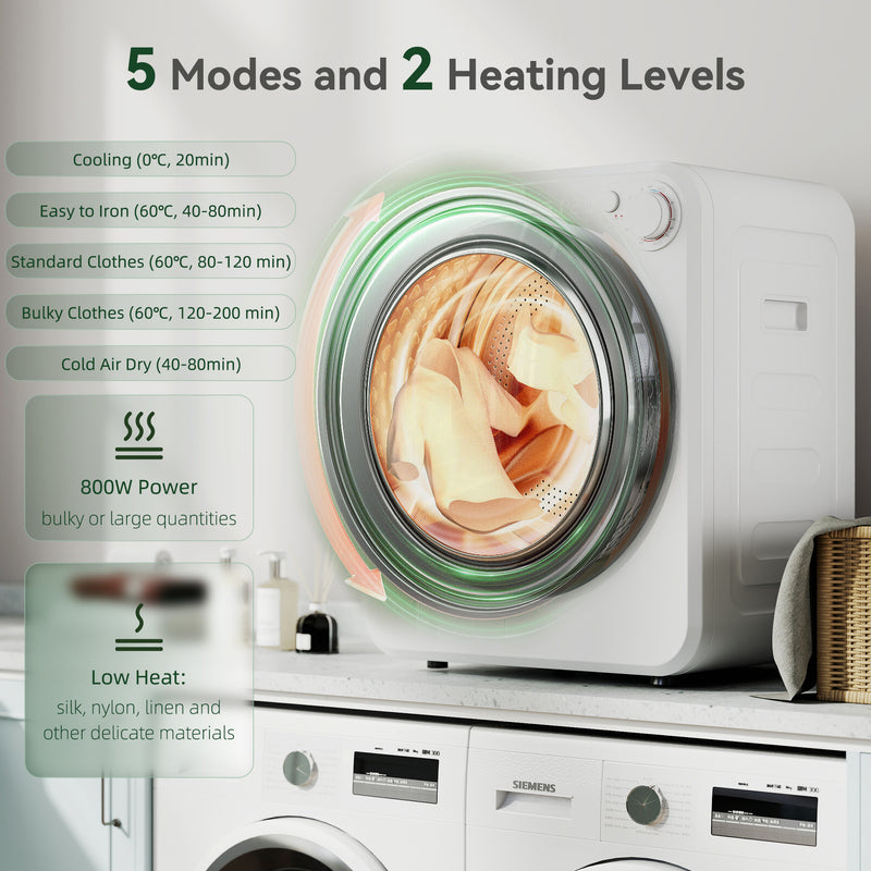 Compact Tumble Dryer for Small Flats with 5 Programmes and Flexible Installation White