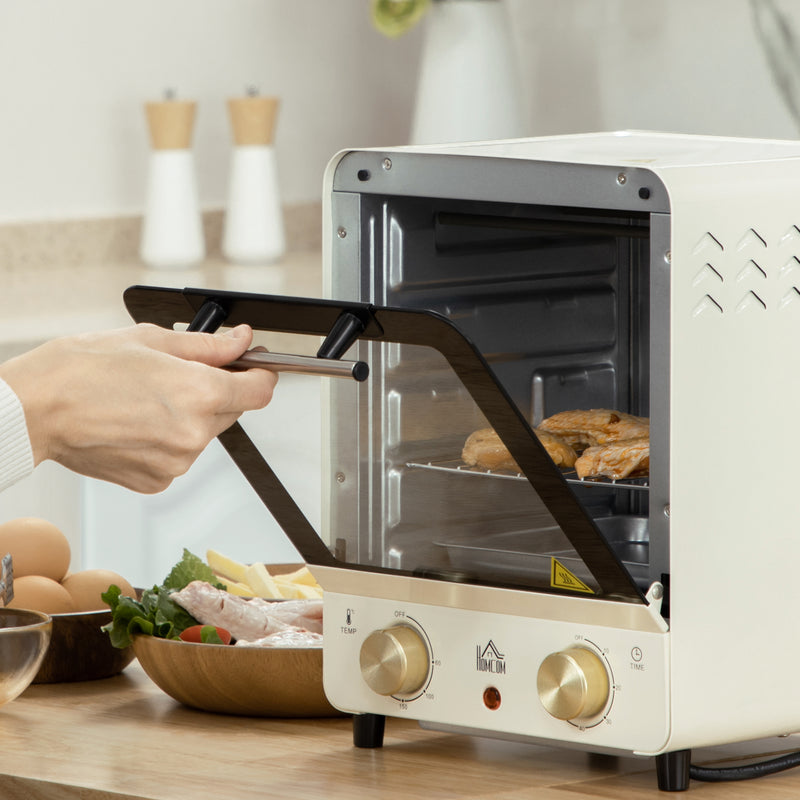 15L Electric Mini Oven with Grill and Adjustable Timer Ideal for Small Kitchens Cream White