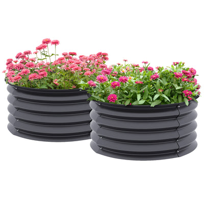 Set of 2 Raised Metal Garden Beds in Dark Grey with Safety Edging Easy to Assemble