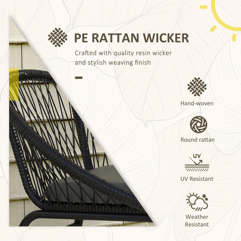 Black 3 Piece Rattan Bistro Set With Cushions For Balcony Or Small Garden Spaces