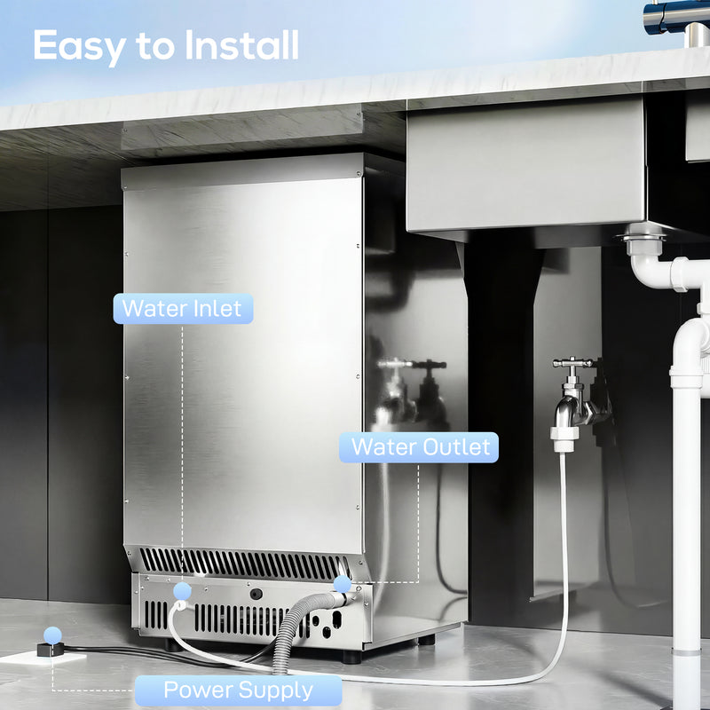 Commercial Ice Maker | 36kg Daily Output | Under Counter | Silver & Black Homcom
