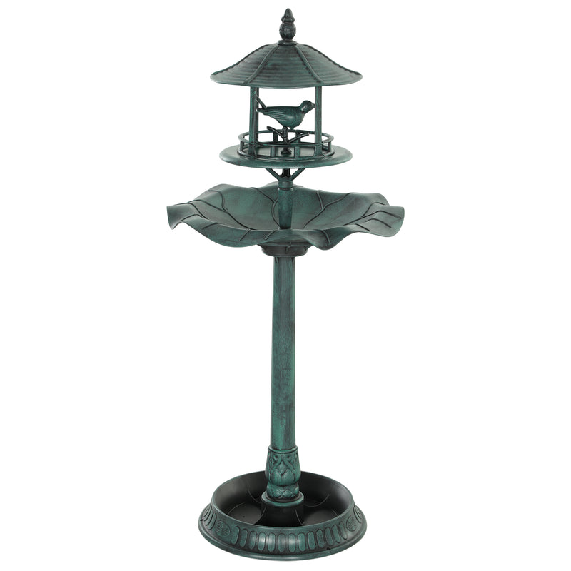 Outsunny 3-in-1 Garden Bird Bath, Freestanding Birdbath with Large Water Basin, Underneath Flower Planter, Φ50 x 113 cm, Green AOSOM