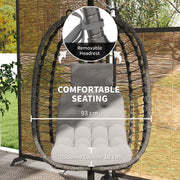 Light Grey Rattan Hanging Egg Chair with Cushion and Stand for Garden or Patio by Outsunny