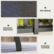 Black Rectangular Garden Dining Table with Parasol Hole Steel Frame 150cm x 90cm