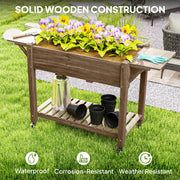 Wooden Raised Garden Planter with Shelves 46 x 94cm Carbonised by Outsunny