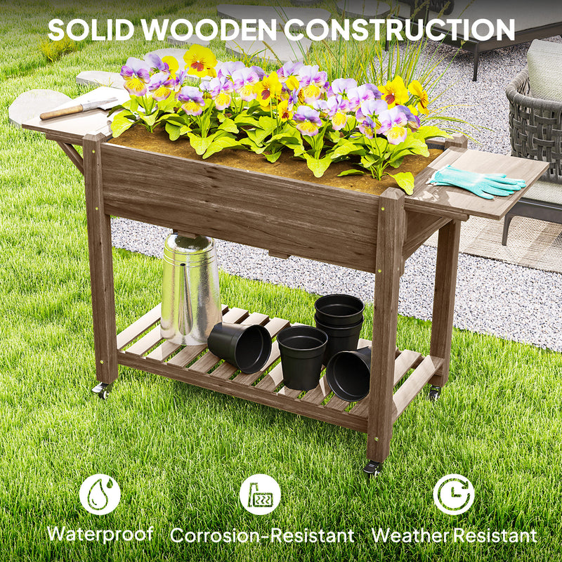 Wooden Raised Garden Planter with Shelves 46 x 94cm Carbonised by Outsunny