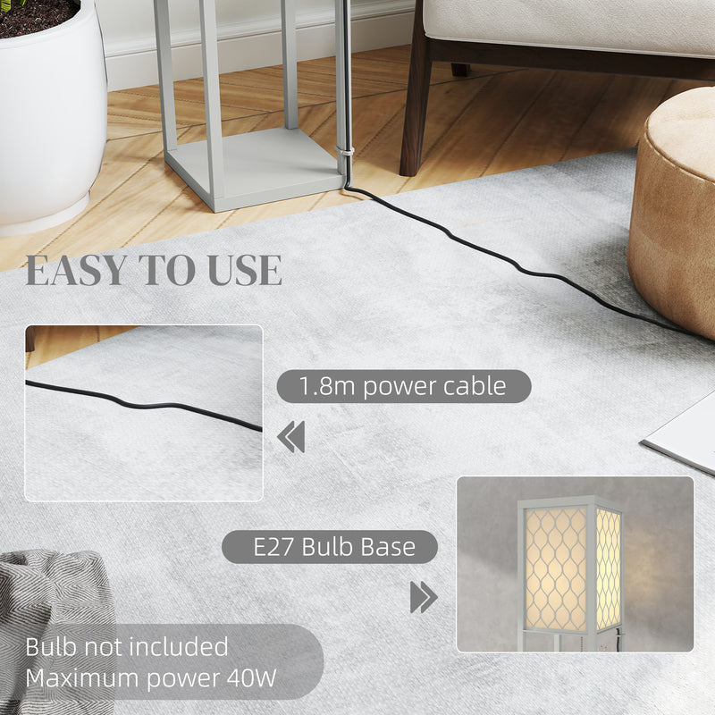 Grey and White Three Shelf Floor Lamp with Fabric Shade for Living Rooms by HOMCOM