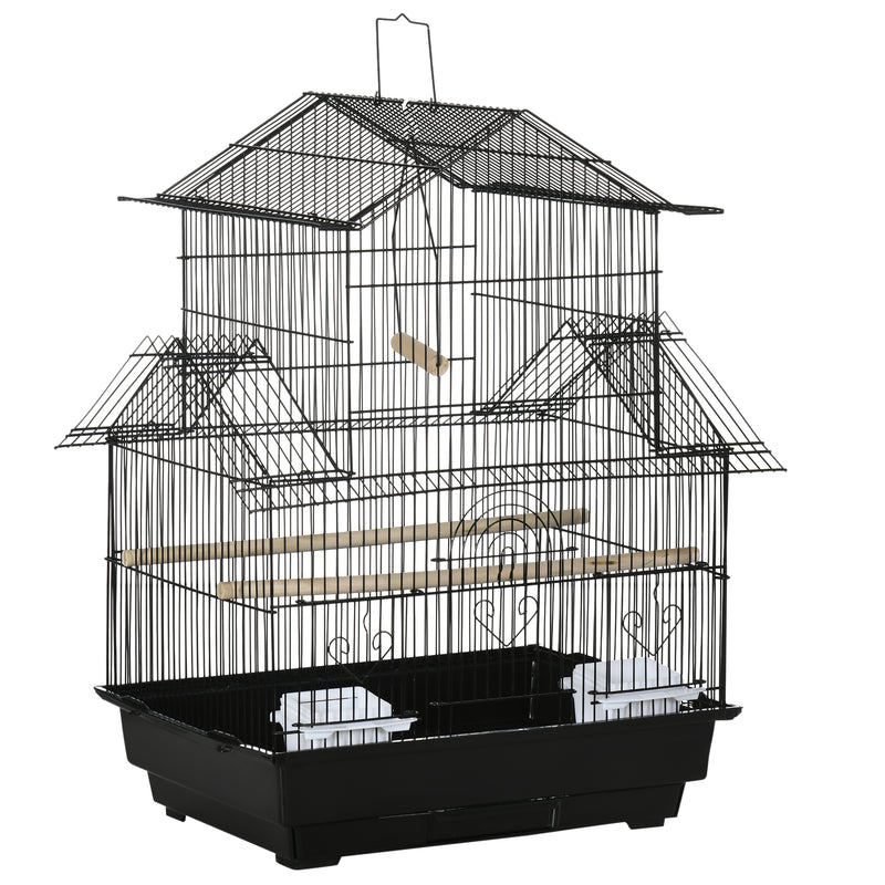 Metal Bird Cage With Swing Perch Tray And Handle For Finches And Budgies, Black