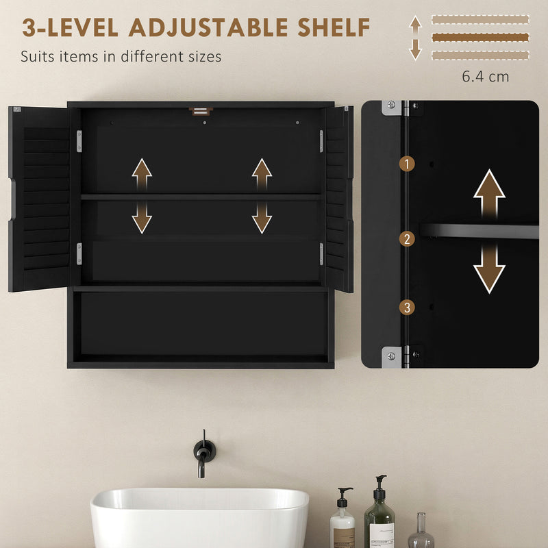 Wall Mounted Bathroom Cabinet With Adjustable Shelves For Compact Storage Black AOSOM