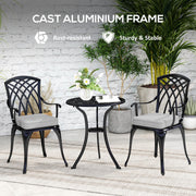 3 Piece Cast Aluminium Garden Bistro Set with Cushions and Parasol Hole Black by Outsunny