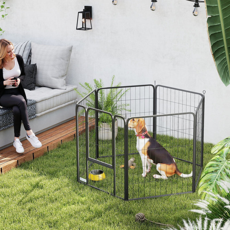 6 Panel Heavy Duty Dog Playpen with Secure Door for Indoor and Outdoor Use 60cm High by PawHut