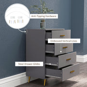 Four Drawer Bedroom Dresser with Embossed Lines Ideal for Storage Organisation Grey Gold