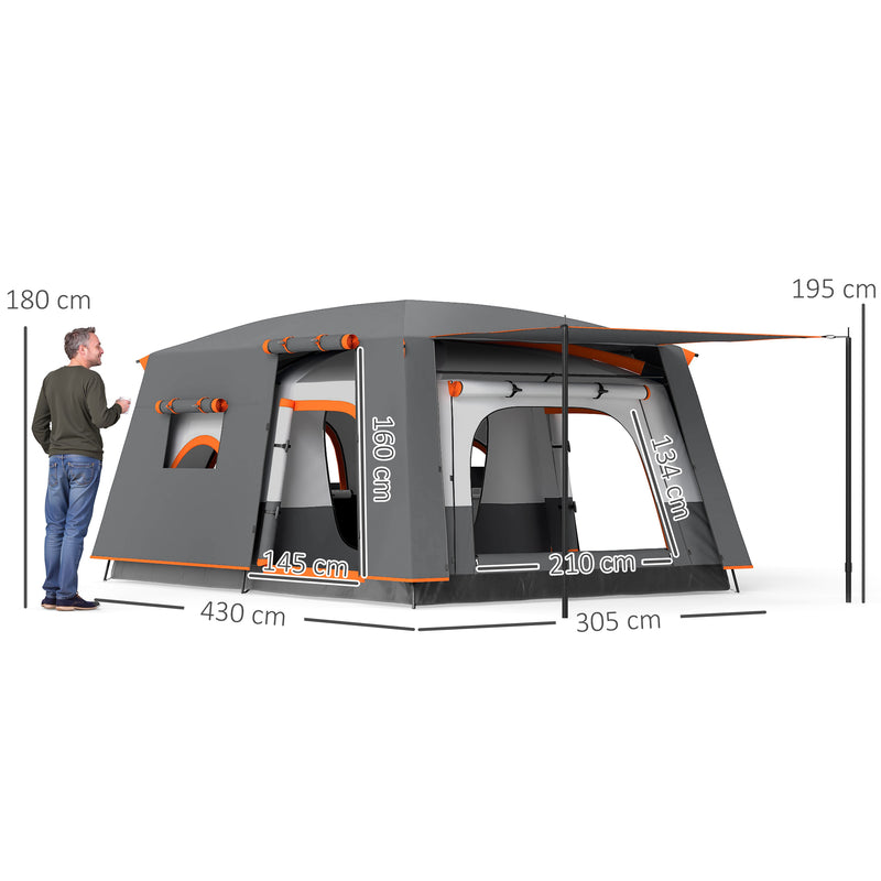 Outsunny 5 Man Camping Tent, Double Layer Tunnel Tent with Porch, Living Area and 2 Bedrooms, Sewn in Groundsheet, 3000mm Waterproof and UPF 30+, Portable with Bag, Grey