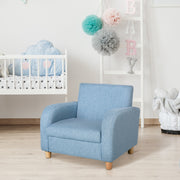 Kids High Back Armchair with Wooden Frame and Non Slip Legs for Bedroom or Playroom, Blue