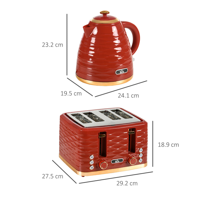 3000W Rapid Boil Kettle and 4 Slice Toaster Set with Browning Control Red