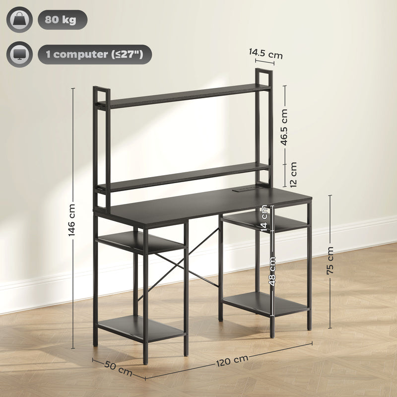 Black Computer Desk with LED Lights and Power Outlets Home Office Gaming Desk by HOMCOM