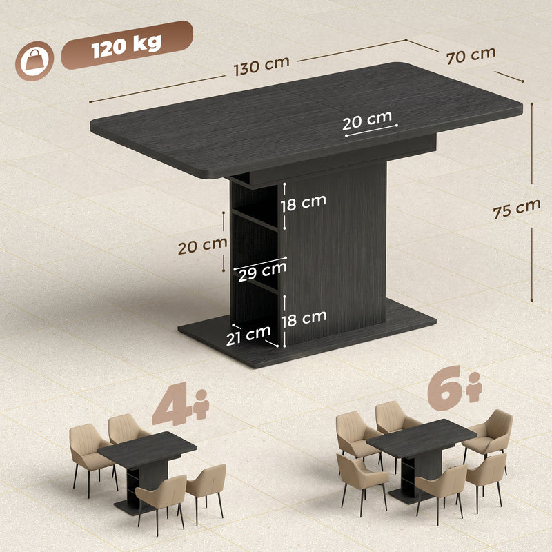 Extending Dining Table With Storage Shelves Seats 4 to 6 People Black
