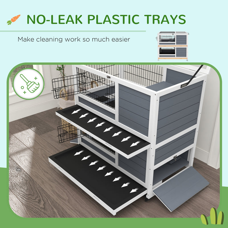Double Deck Indoor Guinea Pig Cage With Trays Ramps and Open Top for Easy Access Grey