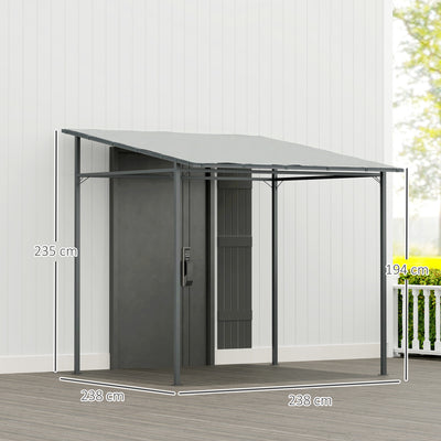 Wall Mounted Metal Pergola for Sheltered Outdoor Dining and Relaxing, Light Grey Outsunny