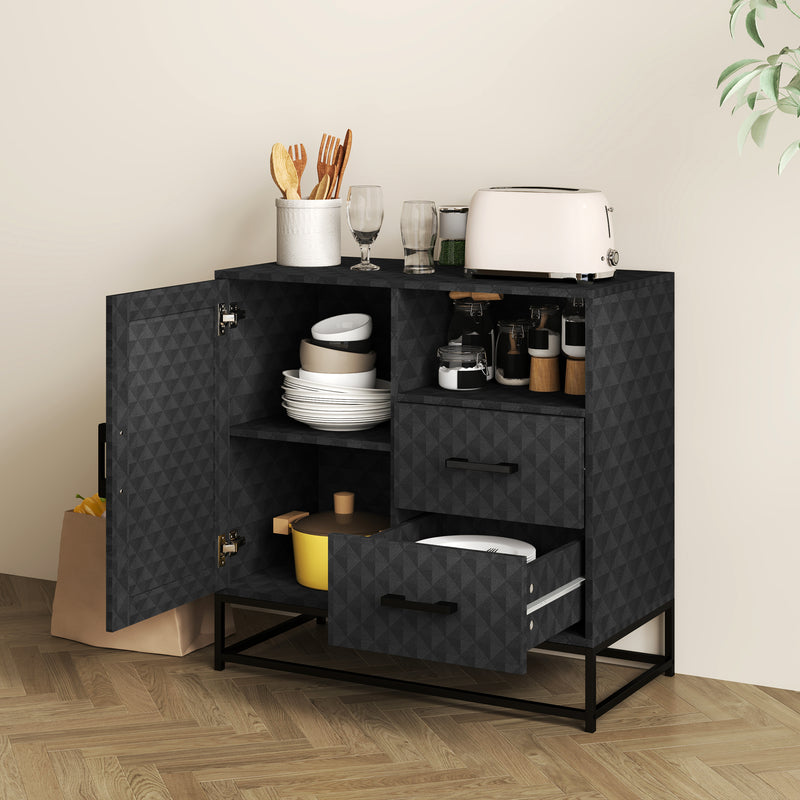 Black Sideboard Storage Cabinet with Adjustable Shelf Drawers and Open Compartment by HOMCOM