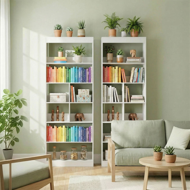 Bookshelf with 4 Shelves and Cubes for Organising Books and Decor White Homcom