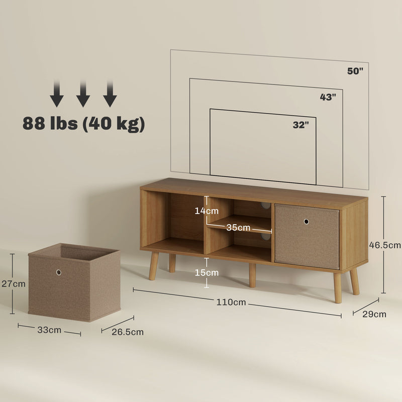 TV Stand Cabinet for TVs up to 50 Inch with Foldable Drawers Brown by HOMCOM
