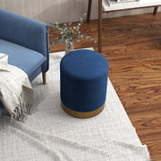 Soft Padded Corduroy Footstool with Wooden Legs for Living Room Comfort, Dark Blue
