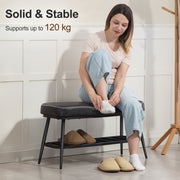 PU Leather Shoe Storage Bench with Padded Seat for Hallway or Bedroom, Charcoal Grey