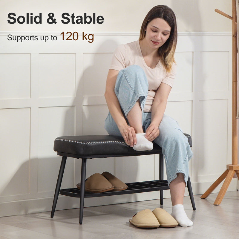 PU Leather Shoe Storage Bench with Padded Seat for Hallway or Bedroom, Charcoal Grey