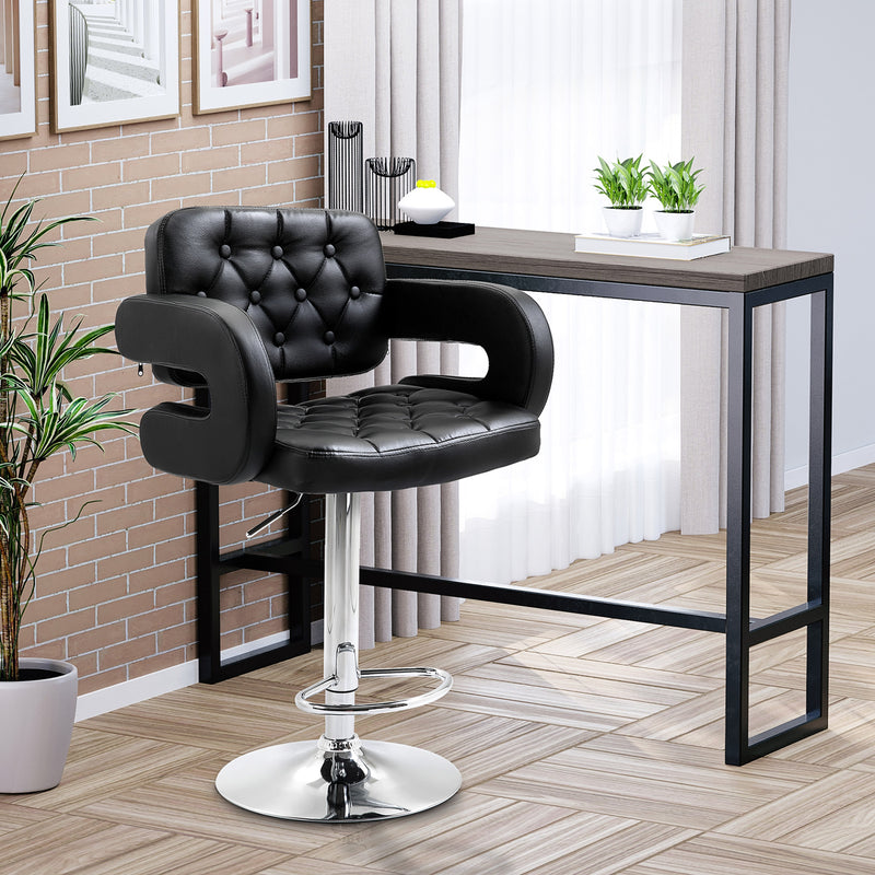 Adjustable Swivel Bar Stool with Backrest Armrests and Footrest for Kitchen Counter Black