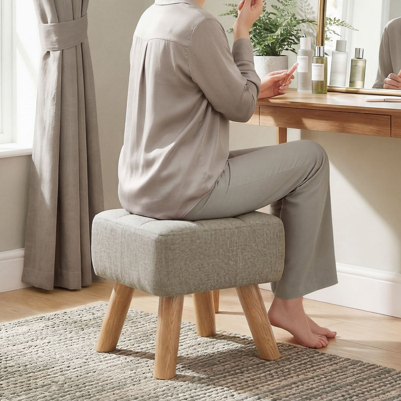 HOMCOM Linen-Look Square Padded Footstool - Light Brown AOSOM