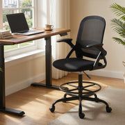 Adjustable Draughtsman Chair with Mesh Back and Flip-Up Arms for Home Office Black AOSOM