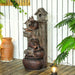 2-in-1 Waterfall Fountain with Birdhouse LED Lights and Pump Tree Trunk Design by Outsunny