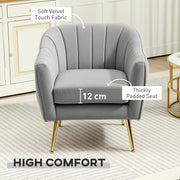 Grey Velvet Shell Back Accent Chair with Gold Legs and Padded Seat by HOMCOM