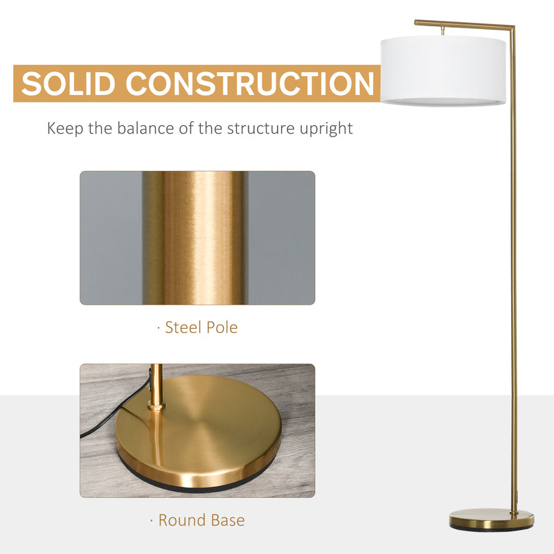 Modern Gold Floor Lamp With White Linen Shade For Living Room Bedroom Or Dining Room