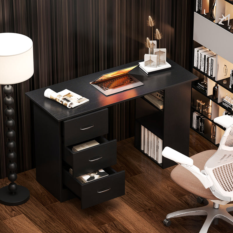 Computer Desk with Storage Shelves and Drawers for Home Office or Study Black AOSOM