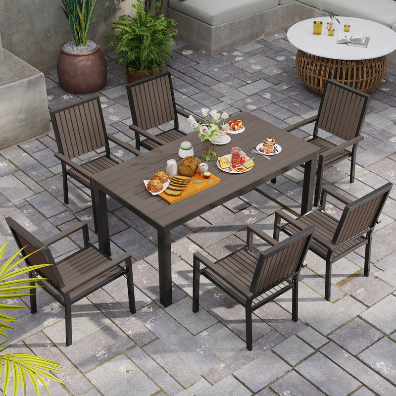 6 Seater Garden Dining Set with Stackable Chairs Aluminium Frame Brown by Outsunny