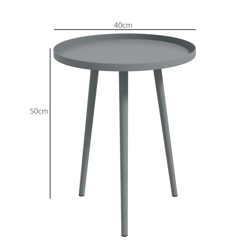 Outsunny Round Garden Coffee Table, Outdoor Side Table with Rounded Steel Edge, Ø40 x 50H cm, Grey AOSOM