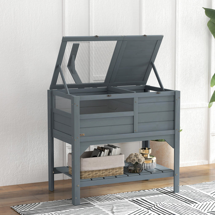 Grey Wooden Tortoise House with Shelter Run Shelf Lamp Holder and Tray by PawHut