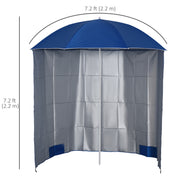 Blue 2.2M Fishing Umbrella Shelter with Side Panels and Carry Bag for Beach or Garden Shade