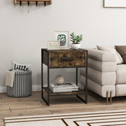 Modern Bedside Table with Storage Drawer for Bedroom or Lounge Rustic Brown