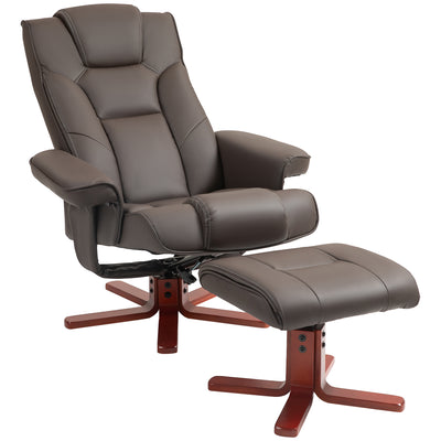 Faux Leather Recliner Armchair with Matching Footstool for Home Comfort Brown