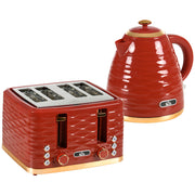 3000W Rapid Boil Kettle and 4 Slice Toaster Set with Browning Control Red