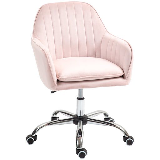 Pink Velvet Swivel Desk Chair with Adjustable Height and Wheels by HOMCOM