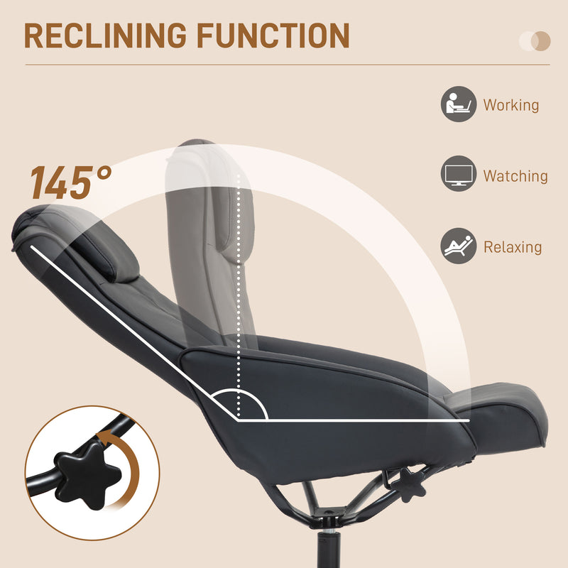 Reclining Faux Leather Armchair With Padded Footstool For Home or Office Use Black