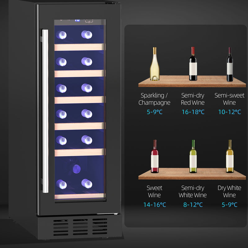 Black 19 Bottle Wine Fridge with Wooden Rack and Adjustable Temperature by HOMCOM
