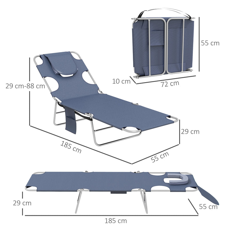 Grey Foldable Sun Lounger Set of 2 with Reading Hole and Adjustable Backrest for Garden AOSOM