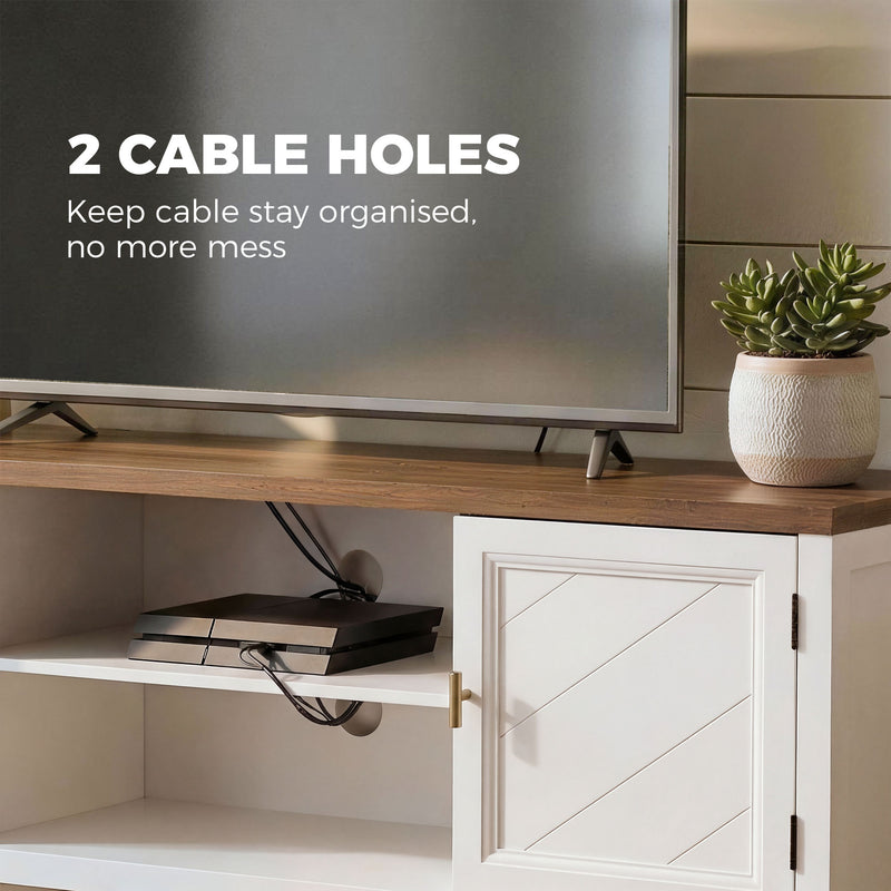 TV Stand with Cabinets and Cable Management for Organised Living Room Storage White Brown Homcom