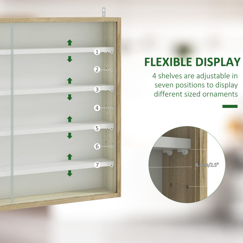 5 Tier Wall Display Cabinet with Glass Doors and Adjustable Shelves for Home Office Natural