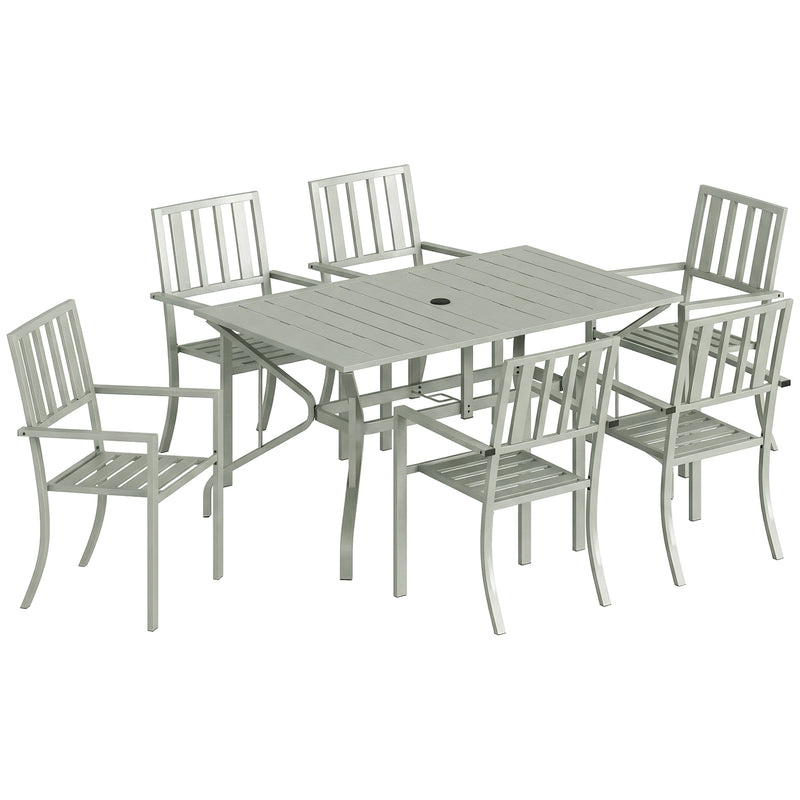Garden Dining Set for 6 with Stacking Chairs and Weatherproof Steel Frame, Light Grey